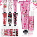 Loopeer 6 Sets Valentine's Day Hand Cream Lip Balm Bulk Gifts Galentine's Day Gift Valentine Party Favor Love Heart Mini Travel Size Moisturizing Hand Lotion for Women Coworker Teacher Nurse, 30 ml