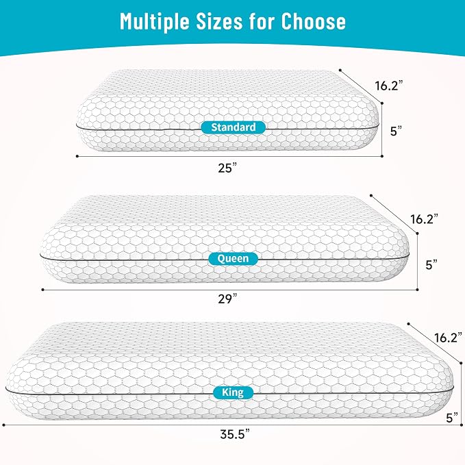 CushyOasis Memory Foam Pillows for Side, Back and Stomach Sleepers, Set of 2, Bed Pillow with Washable Cover and Breathable Mesh, Bed Pillow for Sleeping (Light Grey，Standard Size)