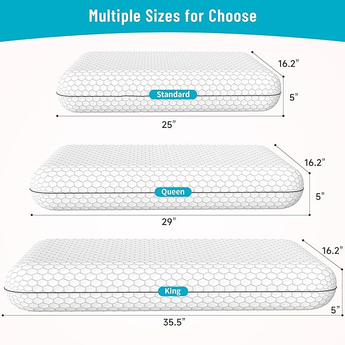 CushyOasis Memory Foam Pillows for Side, Back and Stomach Sleepers, Set of 2, Bed Pillow with Washable Cover and Breathable Mesh, Bed Pillow for Sleeping (Light Grey，Queen Size)