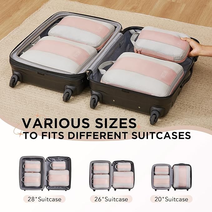 4 Set Compression Packing Cubes for Travel Essentials,Compressible Expandable Packing Cubes for Suitcase,OlarHike Luggage Garment Bags for Travel,Handy Helper for Organizing Clothes(Beige)