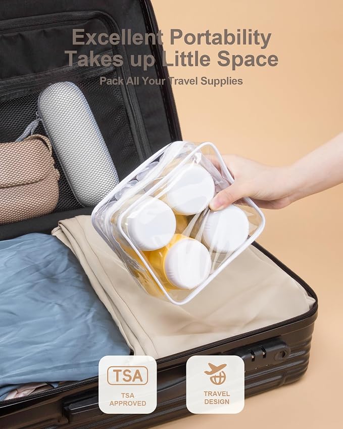 Mrsdry Travel Size Toiletries 8 Pack, TSA Approved 3oz Silicone Squeeze Bottles & Cream Jars with Clear Travel Bag