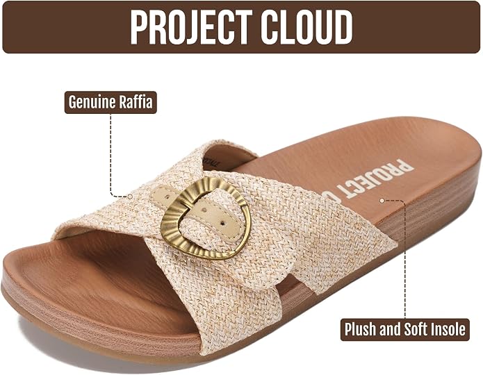 Project Cloud Womens Sandals - Adjustable Buckle Sandals for Women 2026 with Plush Insole - Lightweight & Non Slip Slides for Women Footwear