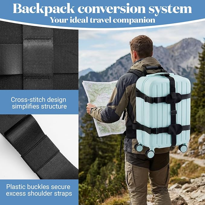 Backpack Conversion Straps for 22-26 Inch Hard Luggage, Adjustable Suitcase Carrier with Padded Back Panel, Quick-release Buckles, Chest Strap, Fits Non-expanded Hard Cases