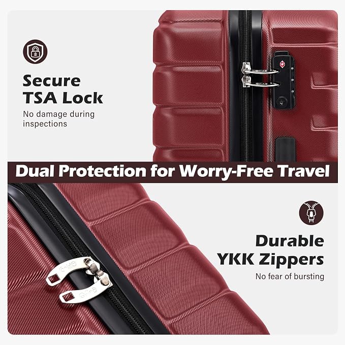Coolife Expandable Large Checked Luggage with Spinner Wheels, Hard Shell Suitcase TSA Lock Rolling Travel Luggage 28-inch,Wine Red