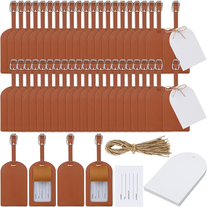 Amylove 48 Sets Leather Luggage Tags Bulk Wedding Favors Luggage Tags for Guests Bridal Gifts Wedding Bridal Shower Gift PU Leather with Name ID Card Tag for Guests