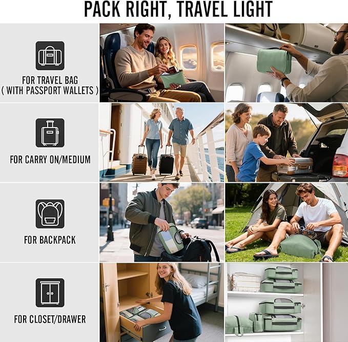 Veken 10 Set Packing Cubes for Travel Essentials, Suitcase Organizer Bags in 4 Sizes, Carry-On Luggage Accessories with Large Laundry Bag & Passport Holder, Must-Have for Airplane, Road Trip & Camping