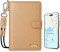 Passport Holder for Travel, Apple MFi Certified Smart Passport Cover Works with Find My, Rechargeable Travel Wallet with Lanyard, RFID Blocking Card Case, PU Leather, Brown