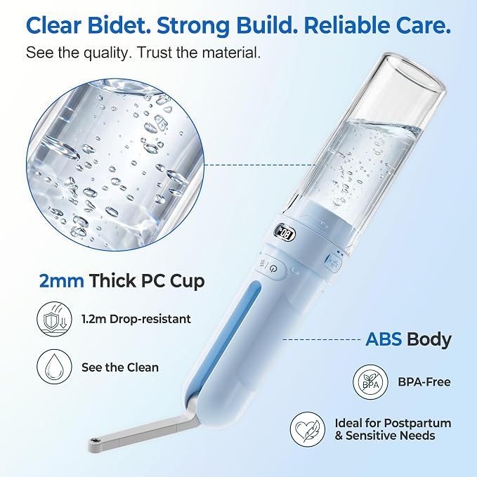 Portable Bidet for Travel | Bathroom - Rechargeable Electric Bidet Sprayer with 3 Pressure | Waterproof for Ultimate Personal Hygiene Cleaning at Home Office and Camping (Blue)
