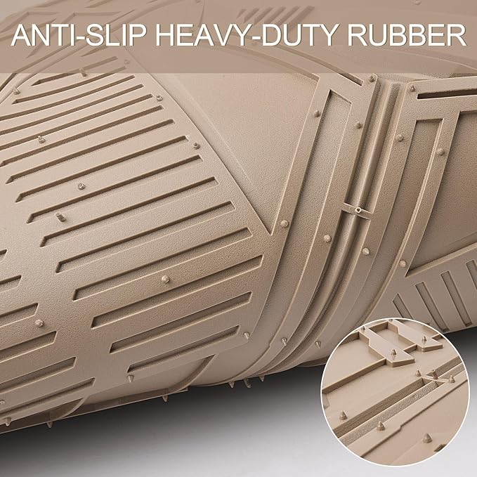 CAR PASS Heavy Duty Rubber Car Mats, Deep Dish Car Floor Mats Full Set, Universal All Weather Automotive Mats 3 Pieces Trim to Fit for Sedans SUVs Trucks, Waterproof Anti-Slip Floor Mats, Full Beige