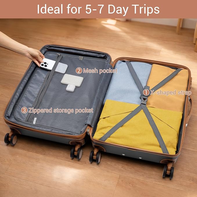 Kono 28 Inch Large Suitcase, Expandable for Long Trips, Impact-Resistant ABS+PC & Silent Wheels, Black
