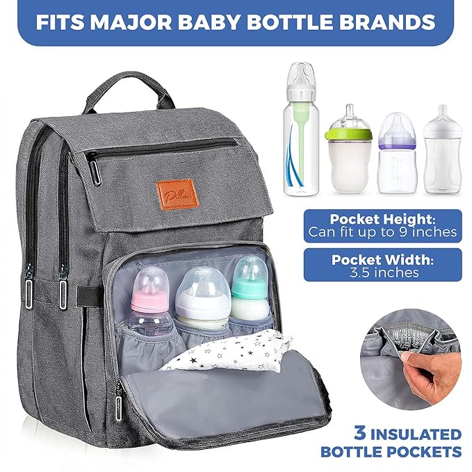 PILLANI Baby Diaper Bag Backpack - Baby Bag for Girls & Boys, Large Waterproof Toddler Diaper Backpack - Baby Shower Gifts & Registry Must Haves - Travel Diaper Bags with Changing Pad - Newborn Stuff