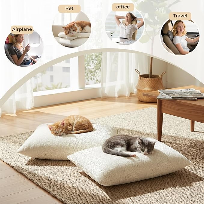 2 Pack Tiny Travel Pillows, 7"x11" Memory Foam Mini Neck Pillow for Travel and Airplane, Soft Machine Washable Small Pillows for Neck, Knee, Lumbar Support, Small Cushionfor Pet, Dogs (White)