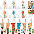 Loopeer 12 Sets/48 Pcs Christmas Hand Cream and Lip Balm Gift Set for Women Bulk Mini Hand Lotion Travel Size for Dry Skin Stocking Stuffers with Greeting Card Organza Bags for Coworker Employee