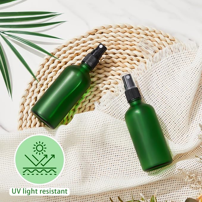 Roshtia 30 Pcs Glass Spray Bottle Clear Empty Bottles Small Refillable Reusable Perfume Bottle with Fine Mist Sprayer Pump for Face Body Travel(3.4 oz,Green)