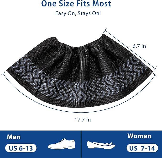 Shoe Covers Disposable - 200 Pack Non-Woven Fabric Boot Covers, Recycable, Durable, Breathable, Stretchable-Fits Most Shoe Sizes, Protect Your Home, Floors and Shoes-Black-L & XL