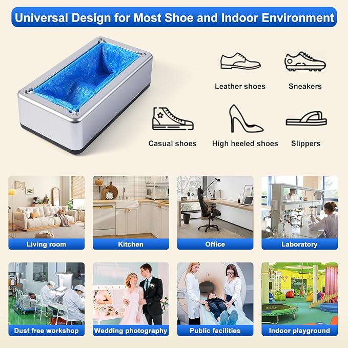 Shoe Covers Dispenser with 200pcs Shoe Cover Disposable Non Slip, User-Friendly and Reliable Shoe Cover Machine, Fits Size Up to 11 US Men, Widely Applicable in Indoor(Silver)