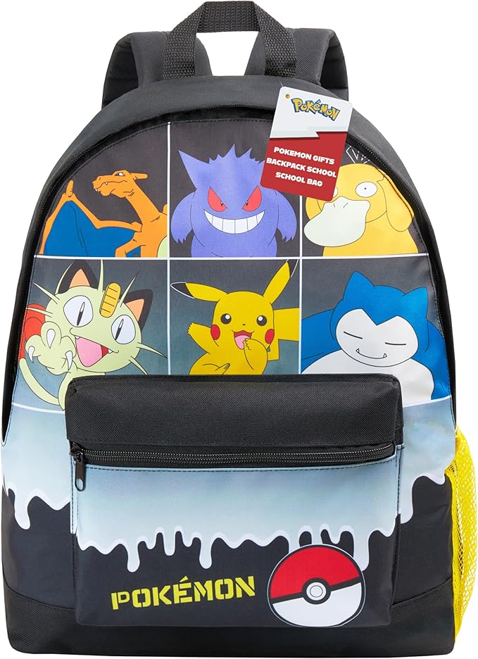Pokemon Backpack for Kids Teens Boys Girls, Pikachu Anime Backpacks, Bag for Daycare Sports Vacation Travel, School Gift (Black Grid)