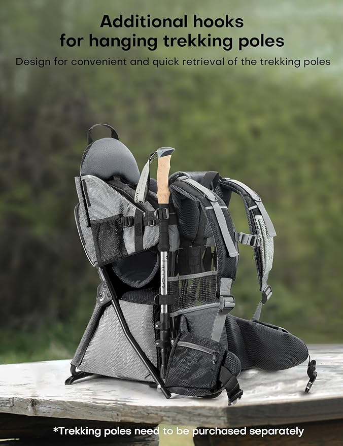 besrey Baby Backpack Carrier, Toddler Hiking Backpack with Safety 3-Height Seat, Adjustable Straps&Waist Belt, Foldable Frame Lightweight Large Capacity Child Carrier for Hiking (Silver Grey)