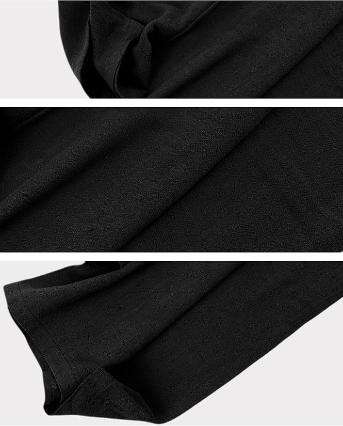 Hooever Womens Cotton Linen Pants Casual Button Up High Waisted Wide Leg Trousers