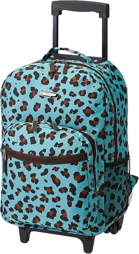 Rockland Double Handle 17" Rolling Backpack, Blue Leopard
