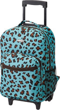Rockland Double Handle 17" Rolling Backpack, Blue Leopard