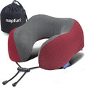 napfun Neck Pillow for Traveling, Upgraded Travel Neck Pillow for Airplane 100% Pure Memory Foam Travel Pillow for Flight Headrest Sleep, Portable Plane Accessories, Burgundy