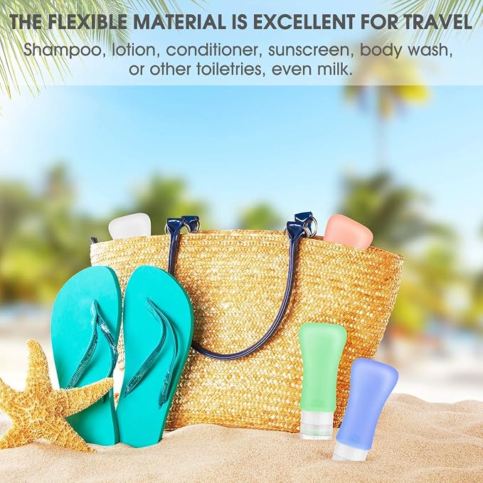 14 Pack Silicone Travel Bottles Set, Leak Proof Travel Size Containers, Perfect For Personal Travel (Green)