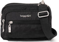Baggallini Triple Zip Small Crossbody Bag for Women - Lightweight Convertible Fanny Pack Belt Bag