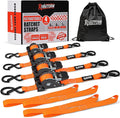 4 Pack Retractable Ratchet Straps with S Hooks, 1 Inch x 12 Feet(1500LBS Break Strength) Heavy Duty Auto Self Retracting Tie Down Straps for Truck, Cargo Trailer, Motorcycle, ATV, UTV & More -Orange