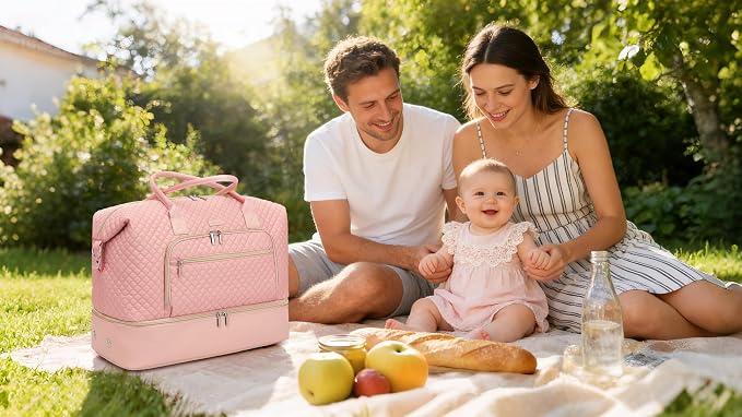 Weekender Bags for Women Travel, Under Seat Carry On Bags for Airplanes Overnight Bag with Shoe Compartment Luggage Sleeve, Foldie Travel Tote Bag Hospital Bag, Travel Gifts, Pink