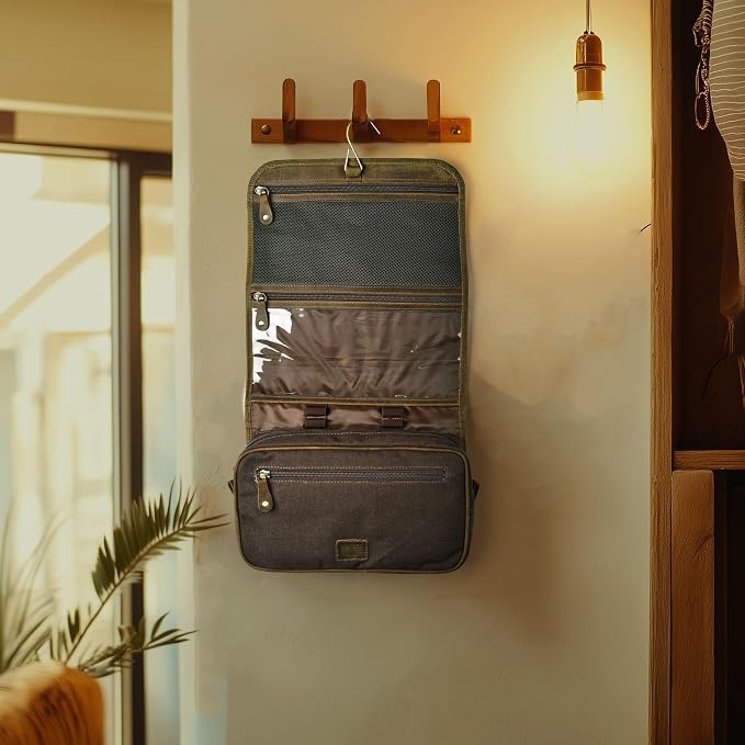 LEATHER VILLAGE Hanging Genuine Leather Toiletry Bag for Men & Women with Waterproof Lining – Handcrafted Vintage Travel Dopp Kit, Shaving Organizer & Shower Bathroom Essentials Case - Mud