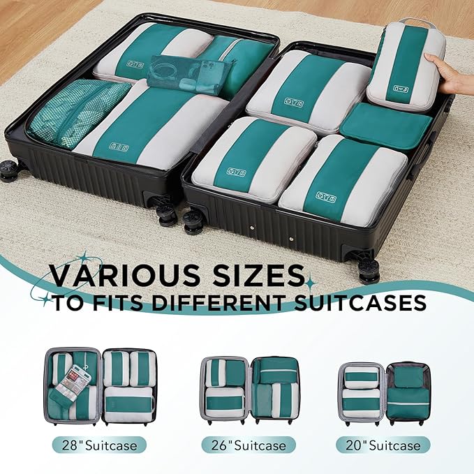 10 Set Compression Packing Cubes for Travel Essentials,Compressible Expandable Packing Cubes for Suitcase,OlarHike Luggage Garment Bags for Travel,Handy Helper for Organizing Clothes(Dark Blue Green)