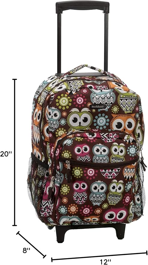 Rockland Double Handle 17" Rolling Backpack, Owl