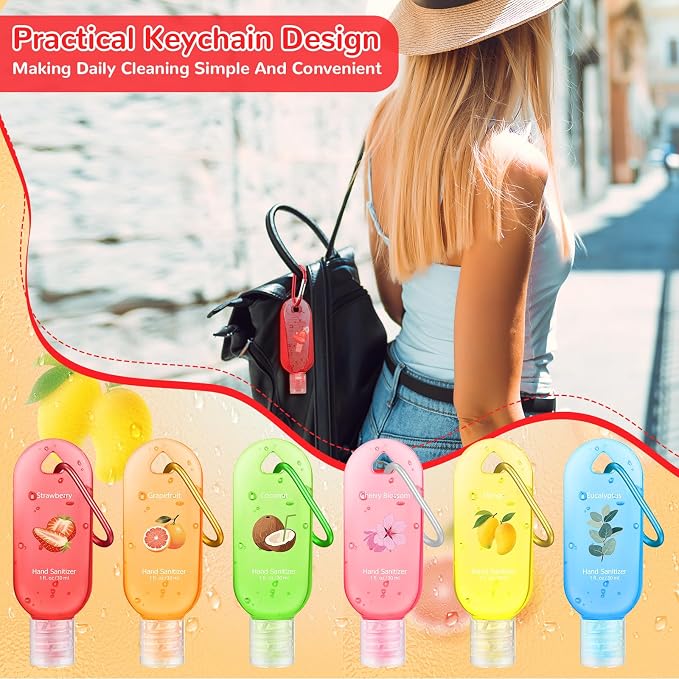 24 Pack Scented Hand Sanitizer Keychain Gift Strawberry Mini Travel Size Hand Sanitizer Gel Bulk 1 oz Employee Thank You Gift for Teacher Coworker Team Nurse Summer Graduation Party Supplies
