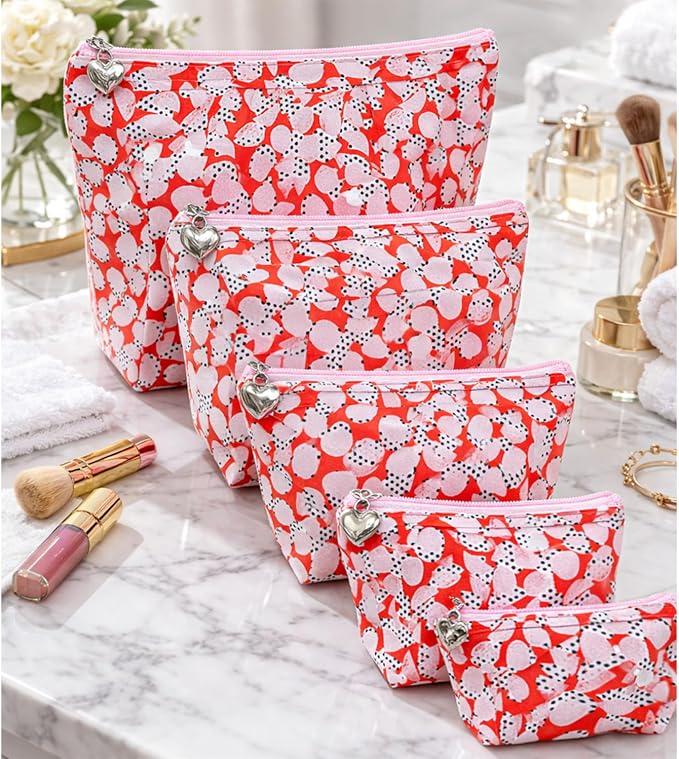 Jacaranda Living Large Cosmetic Bag – Water-Resistant Makeup Bag with PVC-Lined Interior, Easy to Clean Travel Toiletry Bag, Pebble Polka Dot