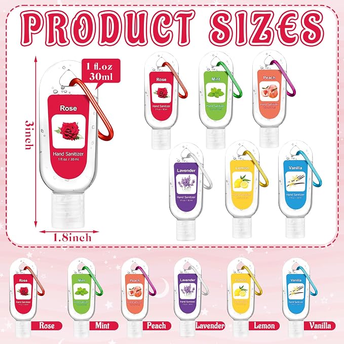 24 Pcs Fruit Scented Hand Sanitizer Keychain Gift Mini Lavender Hand Sanitizer Gel Bulk 1 oz Employee Appreciation Gift for Nurse Teachers Team Doctors Women Coworker Party Back to School