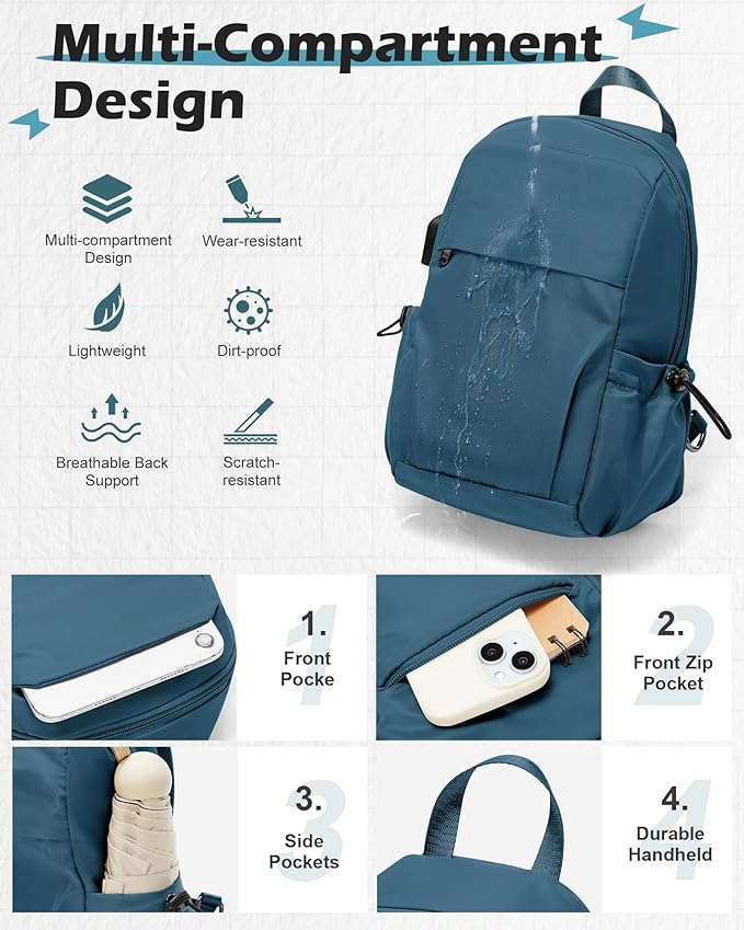 SEAFEW Blue Sling Crossbody Backpack Shoulder Messenger Bag for Men, Mini Anti Theft One Strap Motorcycle Backpack Sling Tactical Chest Bag for Travel Hiking Sport Gym