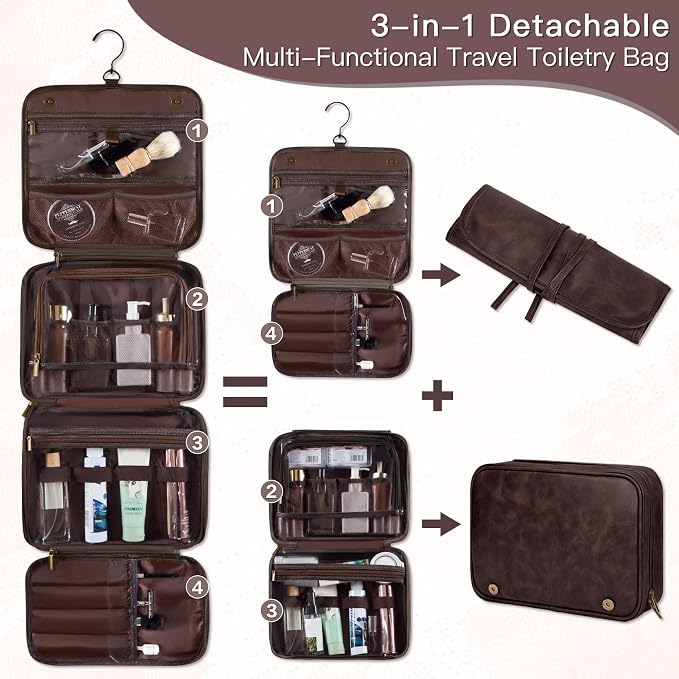 Laser-Engraved Initial 3-in-1 Mens Toiletry Travel Bag, Corporate Gifts for Clients Boss Colleague Employee Appreciation Gifts Birthday Party Favor Waterproof Shaving Bag for Men Dark Brown S