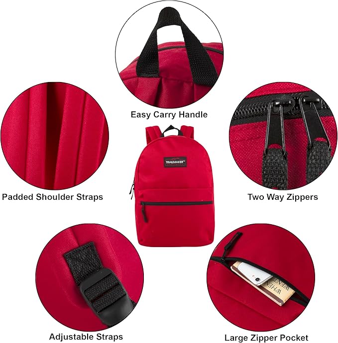 Trail maker Classic 17 inch Backpacks with Adjustable Padded Straps | School Backpacks for Girls, Boys (Red)
