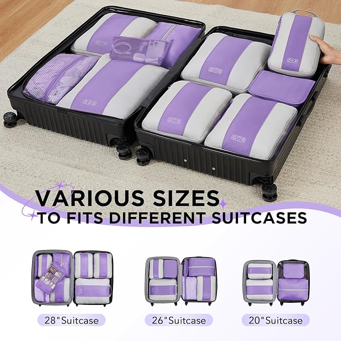 10 Set Compression Packing Cubes for Travel Essentials,Compressible Expandable Packing Cubes for Suitcase,OlarHike Luggage Garment Bags for Travel,Handy Helper for Organizing Clothes(Light Purple)