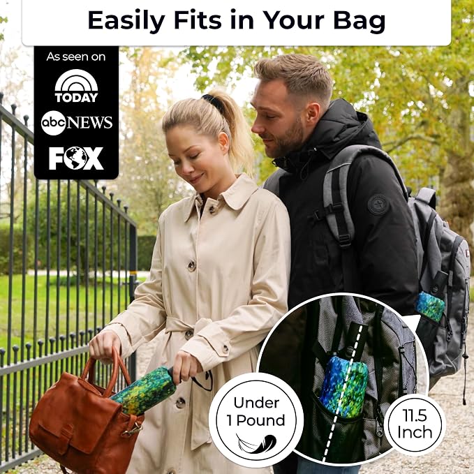 TUMELLA Strongest Windproof Travel Umbrella (Compact, 100MPH Wind-Tested), Light, Portable, One-Handed Use, Automatic Folding Rain Umbrella, Durable, Premium Grip, Fits Car & Backpack