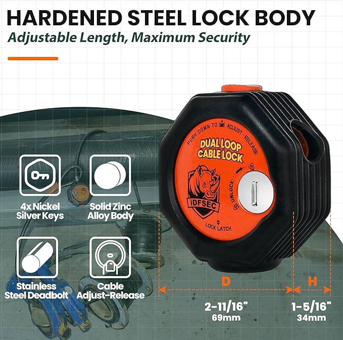 Heavy Duty Adjustable Cable Lock - 15' x 3/8" Security Cable with Dual Cinch, 4 Keys, All-Weather Protection for Patio Furnitures, Motorcycles, Trailers, Grills, Kayaks & Outdoor Equipment