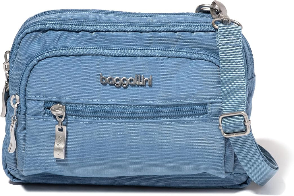 Baggallini Triple Zip Small Crossbody Bag for Women - Lightweight Convertible Fanny Pack Belt Bag