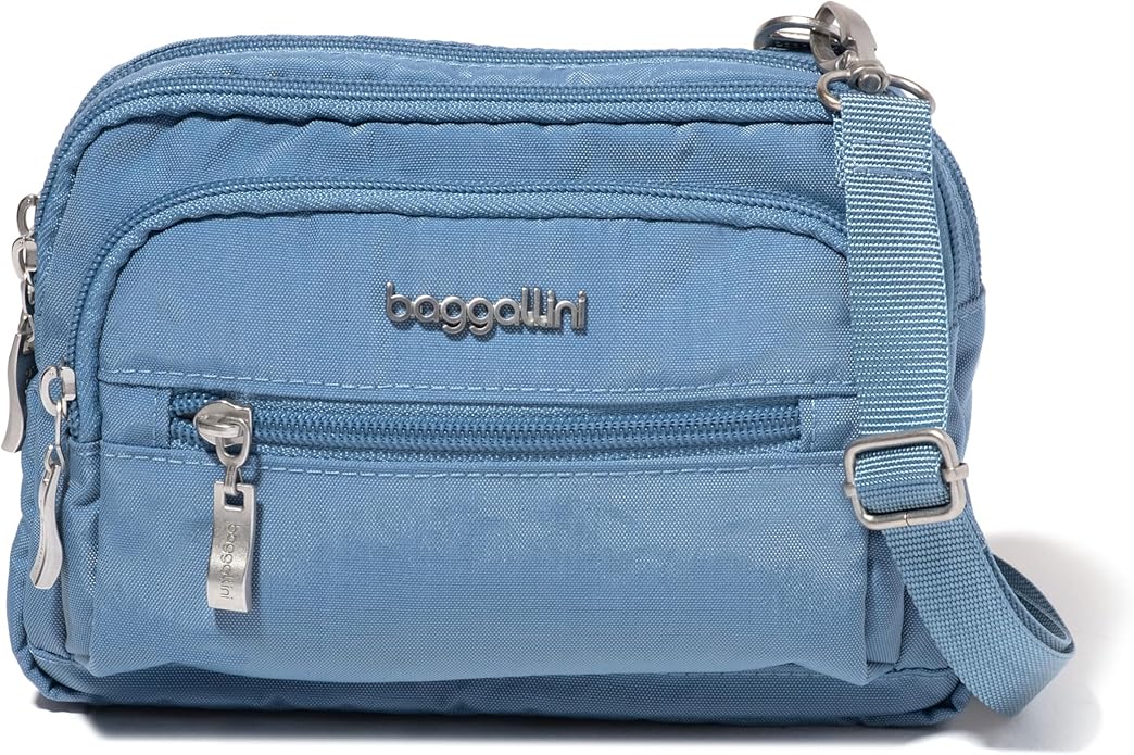 Baggallini Triple Zip Small Crossbody Bag for Women - Lightweight Convertible Fanny Pack Belt Bag