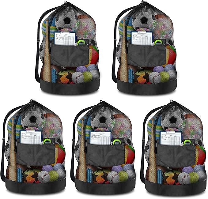 BROTOU Heavy Duty Soccer Ball Net Bag(100L Extra Large Capacity 10-12Balls), Drawstring Mesh Ball Bag with Zipper Pocket, Sports Equipment Storage Organizer Hold for Gym, Beach, Cloth, Swimming Gears
