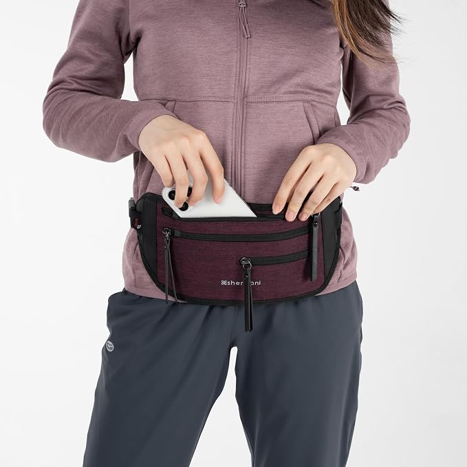 Sherpani Jett, Travel Money Belt, Secure Waist Bag, Slim Passport Holders, Blocking Hidden Wallet Belt Bag, Fanny Pack for Women, Travel Gift, RFID Protection (Merlot Lite)