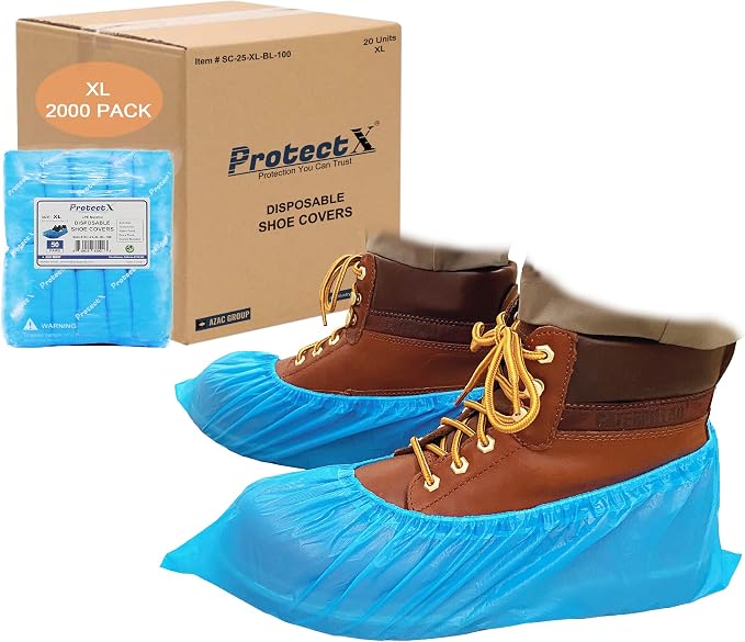 ProtectX Disposable Shoe & Boot Covers, XL Extra Large, 2000-pack (1000 pairs), Waterproof, Slip Resistant, Durable CPE plastic, Fits up to Men’s 14 US Size and All Women’s US Size Shoes