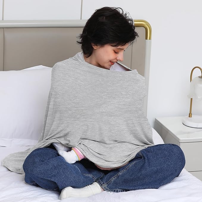 Seejoy Nursing Cover for Breastfeeding, 360°Full Coverage Nursing Poncho, Rayon Soft & Breathable Breastfeeding Cover up (Smooth Rayon, Knit Grey)