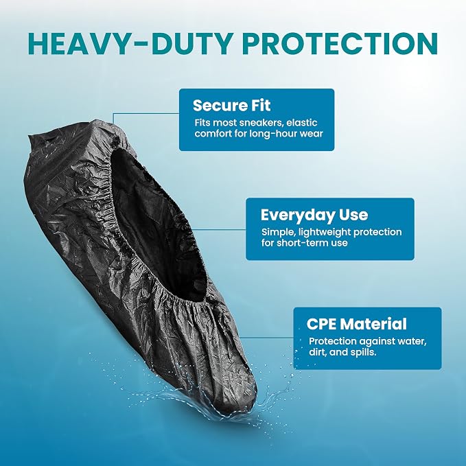 Waterproof Shoe Covers – Non-Slip, Disposable CPE Boot Covers, Blue, 100 Pack