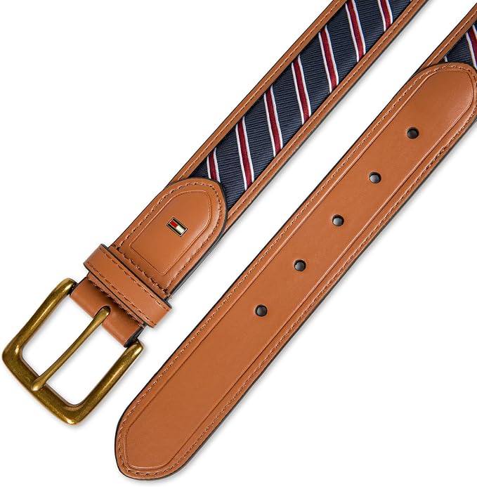 Tommy Hilfiger Men's Fabric Inlay Casual Belt With Classic Harness Buckle